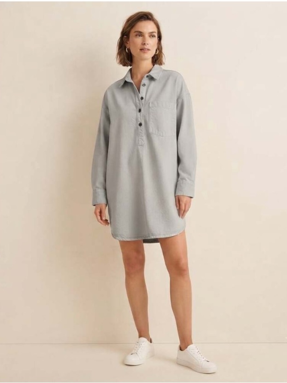 NWT Abercrombie & Fitch Cotton-Lyocell Twill Popover Shirt Dress